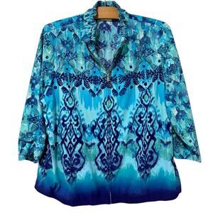 Chico's | Zenergy Jacket Athleisure Blue 3/4 Sleeves Front Zip- Size 3 XL